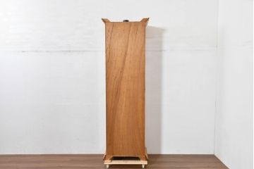 中古　美品　アメリカ高級輸入家具　アッシュ材　面取りガラス　照明付き　洗練された佇まいで魅了する縦型キュリオケース(キャビネット、ガラスケース、ショーケース、ディスプレイケース、コレクションケース、飾り棚、陳列棚、収納棚)(R-084219)