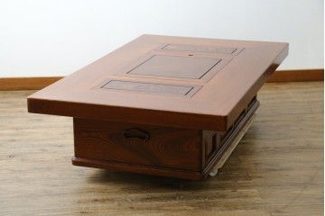 中古　超美品　総欅(ケヤキ)材　漆塗り　趣ある木目が美しい大振りな囲炉裏テーブル　(R-084221)