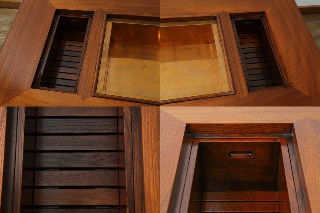 中古　超美品　総欅(ケヤキ)材　漆塗り　趣ある木目が美しい大振りな囲炉裏テーブル　(R-084221)