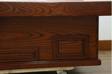 中古　超美品　総欅(ケヤキ)材　漆塗り　趣ある木目が美しい大振りな囲炉裏テーブル　(R-084221)