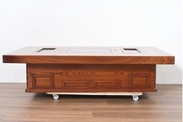 中古　超美品　総欅(ケヤキ)材　漆塗り　趣ある木目が美しい大振りな囲炉裏テーブル(長火鉢、木製火鉢、4人掛け、6人掛け、ダイニングテーブル、食卓)(R-084221)
