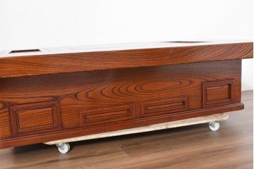 中古　超美品　総欅(ケヤキ)材　漆塗り　趣ある木目が美しい大振りな囲炉裏テーブル(長火鉢、木製火鉢、4人掛け、6人掛け、ダイニングテーブル、食卓)(R-084221)