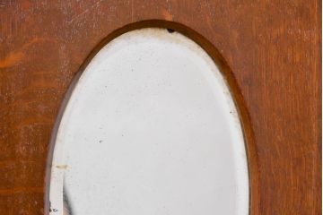 和製アンティーク　上手物‼　楢(ナラ)材　丸窓　昭和レトロな雰囲気漂うミラー付きの本箱(ブックケース、収納棚、本棚、書棚、戸棚、キャビネット)(R-084235)