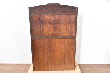 和製アンティーク　上手物‼　楢(ナラ)材　丸窓　昭和レトロな雰囲気漂うミラー付きの本箱(ブックケース、収納棚、本棚、書棚、戸棚、キャビネット)(R-084235)