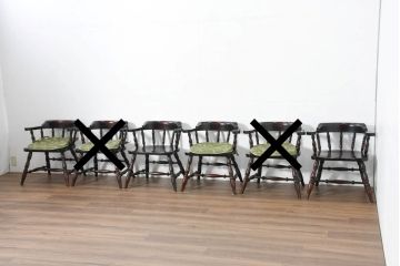 中古　美品　国産職人手作り　カバ材　品でクラシカルな佇まいがお洒落なキャプテンチェア4脚セット(アームチェア、ダイニングチェア、板座チェア、椅子、イス、バラ売り可能)(R-084236)