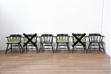 中古　美品　国産職人手作り　カバ材　品でクラシカルな佇まいがお洒落なキャプテンチェア4脚セット(アームチェア、ダイニングチェア、板座チェア、椅子、イス、バラ売り可能)(R-084236)