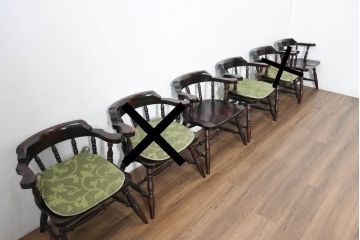 中古　美品　国産職人手作り　カバ材　品でクラシカルな佇まいがお洒落なキャプテンチェア4脚セット(アームチェア、ダイニングチェア、板座チェア、椅子、イス、バラ売り可能)(R-084236)
