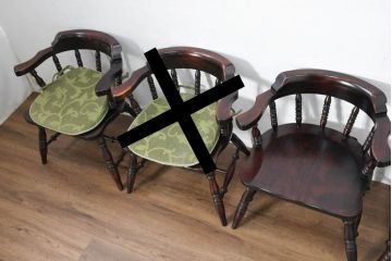 中古　美品　国産職人手作り　カバ材　品でクラシカルな佇まいがお洒落なキャプテンチェア4脚セット(アームチェア、ダイニングチェア、板座チェア、椅子、イス、バラ売り可能)(R-084236)