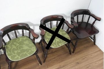 中古　美品　国産職人手作り　カバ材　品でクラシカルな佇まいがお洒落なキャプテンチェア4脚セット(アームチェア、ダイニングチェア、板座チェア、椅子、イス、バラ売り可能)(R-084236)