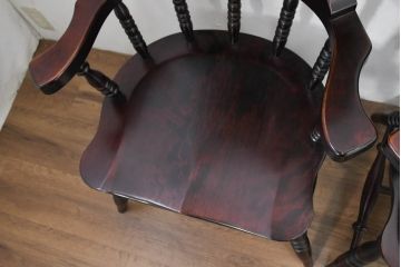 中古　美品　国産職人手作り　カバ材　品でクラシカルな佇まいがお洒落なキャプテンチェア4脚セット(アームチェア、ダイニングチェア、板座チェア、椅子、イス、バラ売り可能)(R-084236)