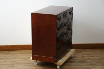 和製ビンテージ　職人手作り　工芸家具　三方欅(ケヤキ)材　美しい木地呂塗りの仙台小箪笥(仙台箪笥、衣装箪笥、収納箪笥、引き出し、ヴィンテージ)(R-084247)
