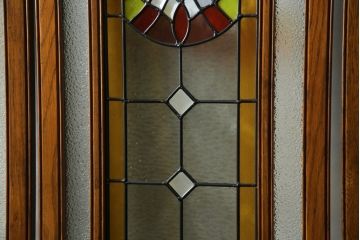 中古　美品　鮮やかで美しいステンドグラス入りの3連衝立て(つい立て、衝い立て、パーテーション、スクリーン、間仕切り、店舗什器)(R-084251)