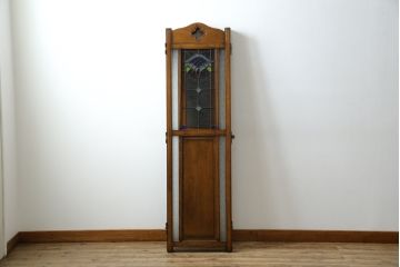 中古　美品　鮮やかで美しいステンドグラス入りの3連衝立て(つい立て、衝い立て、パーテーション、スクリーン、間仕切り、店舗什器)(R-084251)