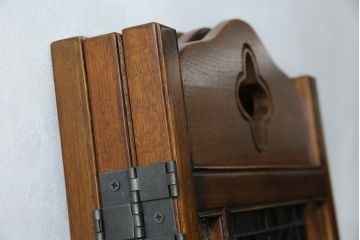 中古　美品　鮮やかで美しいステンドグラス入りの3連衝立て(つい立て、衝い立て、パーテーション、スクリーン、間仕切り、店舗什器)(R-084251)