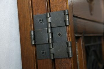 中古　美品　鮮やかで美しいステンドグラス入りの3連衝立て(つい立て、衝い立て、パーテーション、スクリーン、間仕切り、店舗什器)(R-084251)
