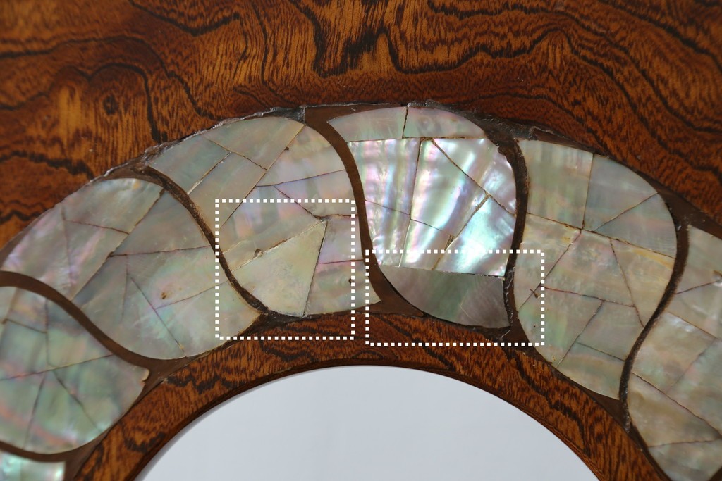 中古　超美品!!　総漆塗り　タモ材　一枚板　職人手作りの工芸家具　螺鈿(ラデン)細工の日輪紋様が存在感を放つ衝立て　定価約75万円　(R-084257)