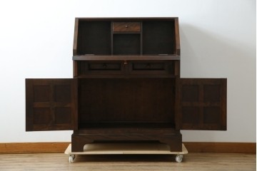 中古　美品　松本民芸家具　希少モデル　格子模様が特徴的なK型ライティングビューロー　(R-084262)