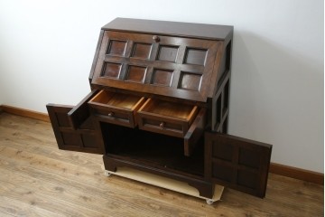 中古　美品　松本民芸家具　希少モデル　格子模様が特徴的なK型ライティングビューロー　(R-084262)