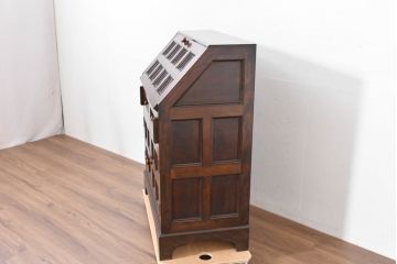 中古　美品　松本民芸家具　希少モデル　格子模様が特徴的なK型ライティングビューロー(ワークデスク、簿記机、収納棚、戸棚、在宅用、在宅ワーク用)(R-084262)