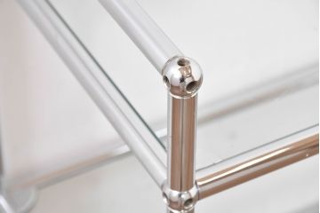 中古　美品　スイス　USMハラー(USM Haller)　ガラス天板　シンプルでスタイリッシュなデザインが魅力のキャスター付きワゴン(キッチンワゴン、ラック、サイドテーブル、トロリー、花台、飾り棚、店舗什器)(定価約12万円)(R-084265)