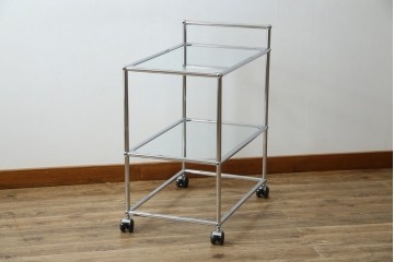 中古　美品　スイス　USMハラー(USM Haller)　ガラス天板　シンプルでスタイリッシュなデザインが魅力のキャスター付きワゴン　定価約12万円相当　(R-084265)