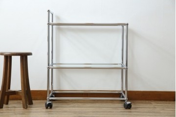 中古　美品　スイス　USMハラー(USM Haller)　ガラス天板　シンプルでスタイリッシュなデザインが魅力のキャスター付きワゴン　定価約12万円相当　(R-084265)