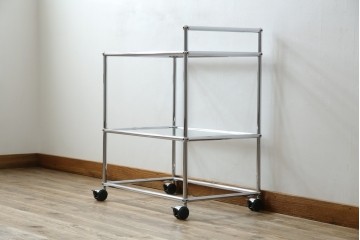 中古　美品　スイス　USMハラー(USM Haller)　ガラス天板　シンプルでスタイリッシュなデザインが魅力のキャスター付きワゴン　定価約12万円相当　(R-084265)