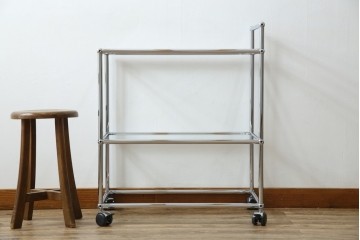 中古　美品　スイス　USMハラー(USM Haller)　ガラス天板　シンプルでスタイリッシュなデザインが魅力のキャスター付きワゴン　定価約12万円相当　(R-084265)
