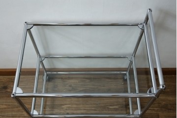 中古　美品　スイス　USMハラー(USM Haller)　ガラス天板　シンプルでスタイリッシュなデザインが魅力のキャスター付きワゴン　定価約12万円相当　(R-084265)