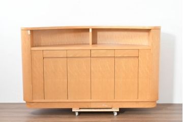 中古　希少な特注品　CONDE HOUSE(カンディハウス)　ビーチ材　図書室の両面使いラウンドカウンターテーブル(デスク、受け付け、受付カウンター、サイドボード)(製作費約90万円)(R-084266)