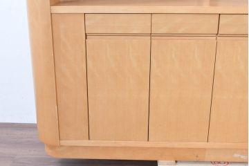 中古　希少な特注品　CONDE HOUSE(カンディハウス)　ビーチ材　図書室の両面使いラウンドカウンターテーブル(デスク、受け付け、受付カウンター、サイドボード)(製作費約90万円)(R-084266)