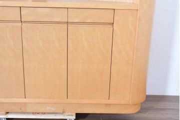 中古　希少な特注品　CONDE HOUSE(カンディハウス)　ビーチ材　図書室の両面使いラウンドカウンターテーブル(デスク、受け付け、受付カウンター、サイドボード)(製作費約90万円)(R-084266)