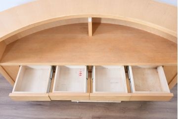 中古　希少な特注品　CONDE HOUSE(カンディハウス)　ビーチ材　図書室の両面使いラウンドカウンターテーブル(デスク、受け付け、受付カウンター、サイドボード)(製作費約90万円)(R-084266)