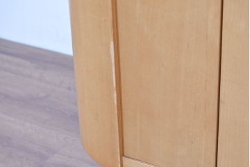 中古　希少な特注品　CONDE HOUSE(カンディハウス)　ビーチ材　図書室の両面使いラウンドカウンターテーブル(デスク、受け付け、受付カウンター、サイドボード)(製作費約90万円)(R-084266)