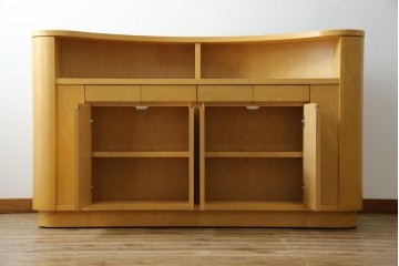 中古　希少な特注品　CONDE HOUSE(カンディハウス)　ビーチ材　図書室の両面使いラウンドカウンターテーブル　製作費約90万円相当　(R-084266)