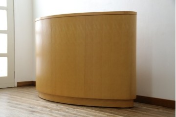 中古　希少な特注品　CONDE HOUSE(カンディハウス)　ビーチ材　図書室の両面使いラウンドカウンターテーブル　製作費約90万円相当　(R-084266)