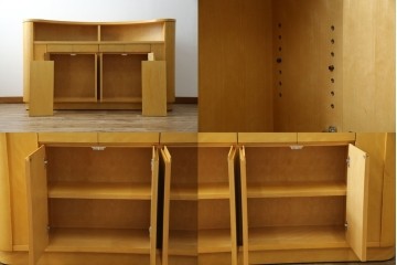 中古　希少な特注品　CONDE HOUSE(カンディハウス)　ビーチ材　図書室の両面使いラウンドカウンターテーブル　製作費約90万円相当　(R-084266)