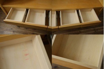 中古　希少な特注品　CONDE HOUSE(カンディハウス)　ビーチ材　図書室の両面使いラウンドカウンターテーブル　製作費約90万円相当　(R-084266)