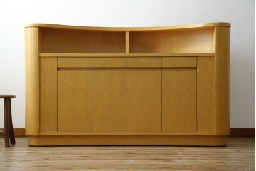 中古　希少な特注品　CONDE HOUSE(カンディハウス)　ビーチ材　図書室の両面使いラウンドカウンターテーブル　製作費約90万円相当　(R-084266)