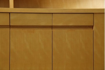 中古　希少な特注品　CONDE HOUSE(カンディハウス)　ビーチ材　図書室の両面使いラウンドカウンターテーブル　製作費約90万円相当　(R-084266)