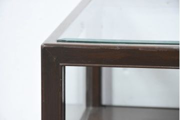 和製ビンテージ　希少デザイン　両面引き出し・両面開き戸付き　木枠　ロータイプで圧迫感のない卓上ガラスケース(Gケース、ショーケース、収納棚、ローボード、飾り棚、陳列棚、店舗什器、ヴィンテージ)(R-084279)
