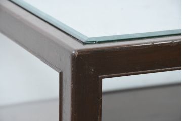 和製ビンテージ　希少デザイン　両面引き出し・両面開き戸付き　木枠　ロータイプで圧迫感のない卓上ガラスケース(Gケース、ショーケース、収納棚、ローボード、飾り棚、陳列棚、店舗什器、ヴィンテージ)(R-084279)