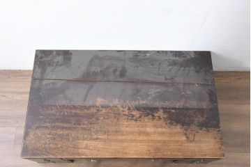 和製アンティーク　大振り　丸カン引手がいいね!使い込まれた風合いが味わい深い両袖机(文机、座卓、座机、ローテーブル、作業台、ワークデスク、在宅ワーク、在宅用)(R-084282)