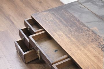 和製アンティーク　大振り　丸カン引手がいいね!使い込まれた風合いが味わい深い両袖机(文机、座卓、座机、ローテーブル、作業台、ワークデスク、在宅ワーク、在宅用)(R-084282)
