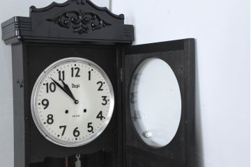 和製　Meiji(明治時計社)　大正ロマン　シックな佇まいが魅力の大きな柱時計(掛け時計、古時計、振り子時計)(R-084296)