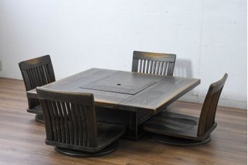 中古　希少な廃番品!!　葉山ガーデン取り扱い　国産　職人手作り品　タモ材　アンティーク調の囲炉裏テーブル(座卓、ローテーブル、センターテーブル、リビングテーブル)(定価約25万円)(R-084297)