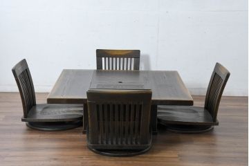 中古　希少な廃番品!!　葉山ガーデン取り扱い　国産　職人手作り品　タモ材　アンティーク調の囲炉裏テーブル(座卓、ローテーブル、センターテーブル、リビングテーブル)(定価約25万円)(R-084297)