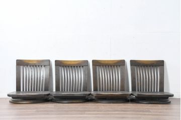 中古　希少な廃番品!!　葉山ガーデン取り扱い　国産　職人手作り品　タモ材　アンティーク調の回転座椅子4台セット(回転チェア、囲炉裏チェア、イス、椅子、バラ売り可能)(R-084300)