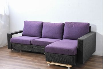 中古　美品　展示品　名門藤家具　カザマ(Kazama)　Ventura New Frag(ベンチュラニューフラーグ)　ラタン　大人の空間を演出するら引き出し付き3人掛けソファ(三人掛け、システムソファ、カウチソファ、コーナーソファ、)(定価約53万円)(R-084301)