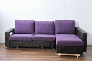 中古　美品　展示品　名門藤家具　カザマ(Kazama)　Ventura New Frag(ベンチュラニューフラーグ)　ラタン　大人の空間を演出するら引き出し付き3人掛けソファ(三人掛け、システムソファ、カウチソファ、コーナーソファ、)(定価約53万円)(R-084301)